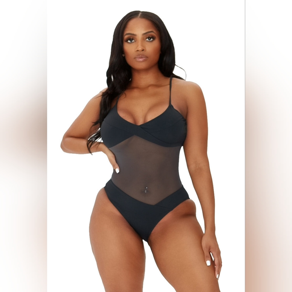 NWT ICON SWIM MESHIN AROUND SWIMSUIT- GREY